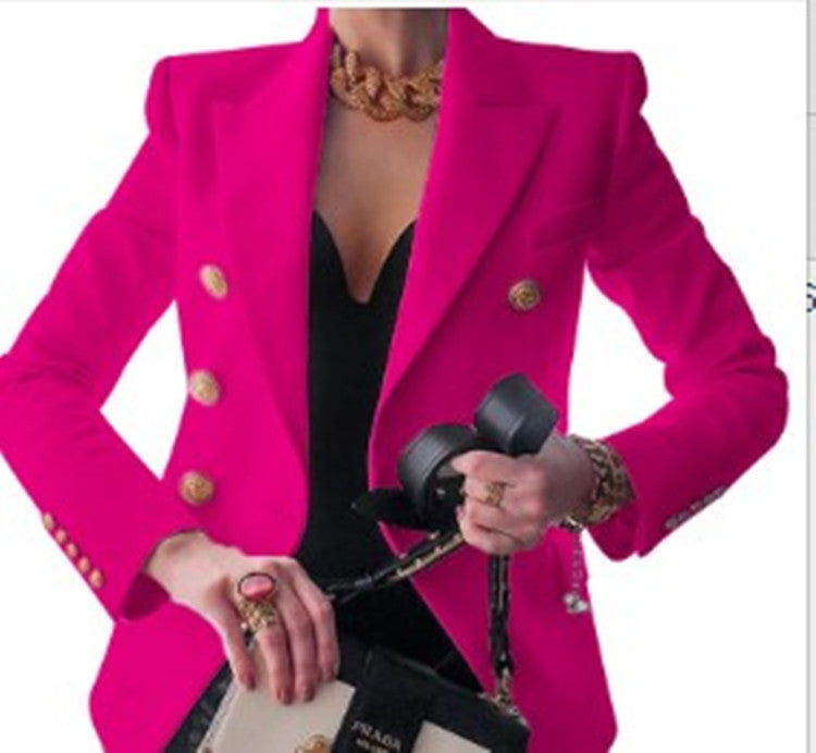 Damer elegant dubbelknäppt blazer med gyllene knappar Mirla-Eva Jonsson