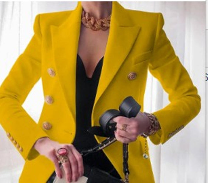 Damer elegant dubbelknäppt blazer med gyllene knappar Mirla-Eva Jonsson