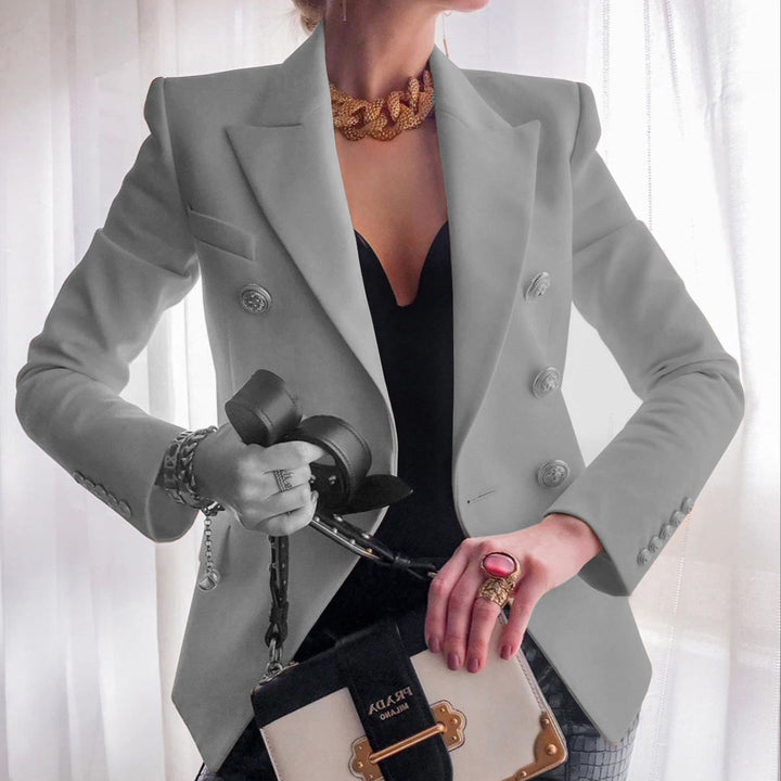 Damer elegant dubbelknäppt blazer med gyllene knappar Mirla-Eva Jonsson