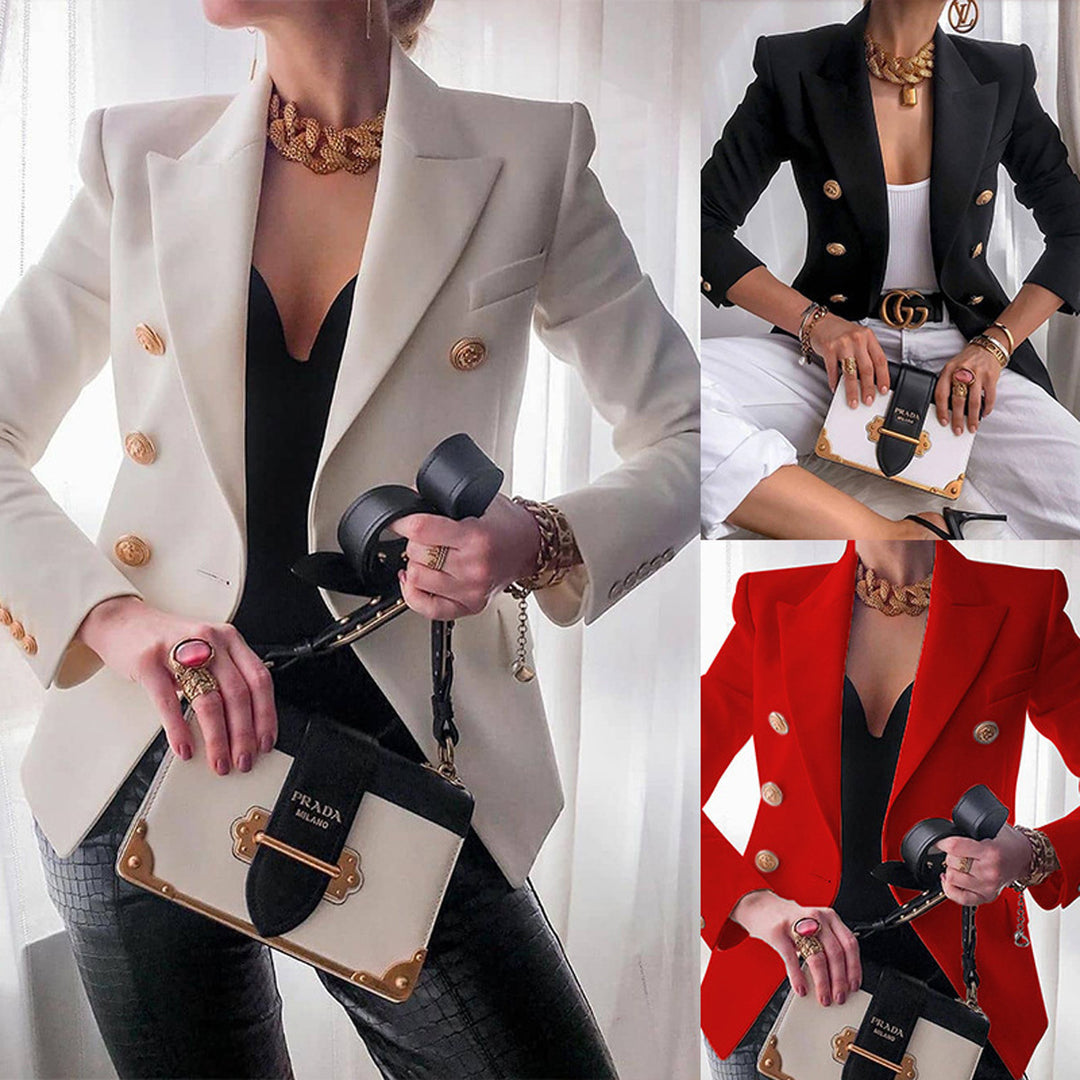 Damer elegant dubbelknäppt blazer med gyllene knappar Mirla-Eva Jonsson