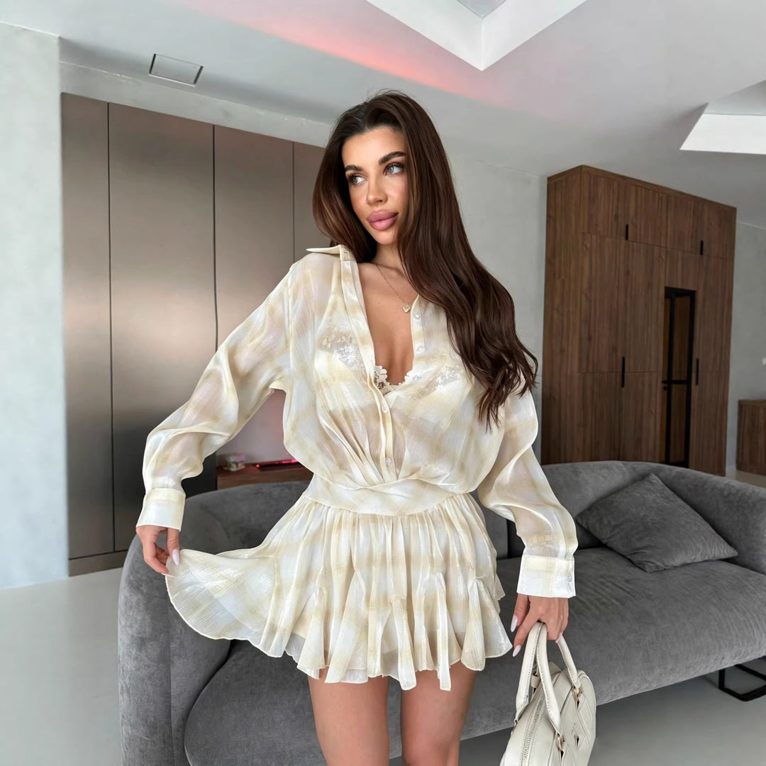 Damer elegant ensemble av luftig blus och rynkad kjol-Eva Jonsson