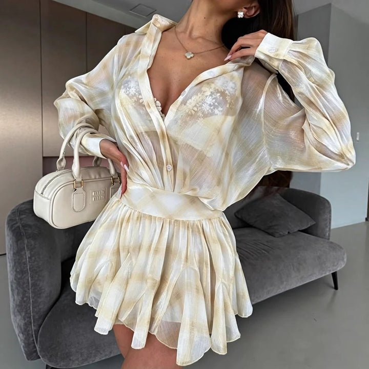 Damer elegant ensemble av luftig blus och rynkad kjol-Eva Jonsson