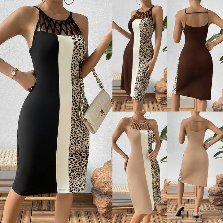 Damer elegant figurformad klänning med cut-out-detaljer och leopardmönster Eva Jonsson-Eva Jonsson