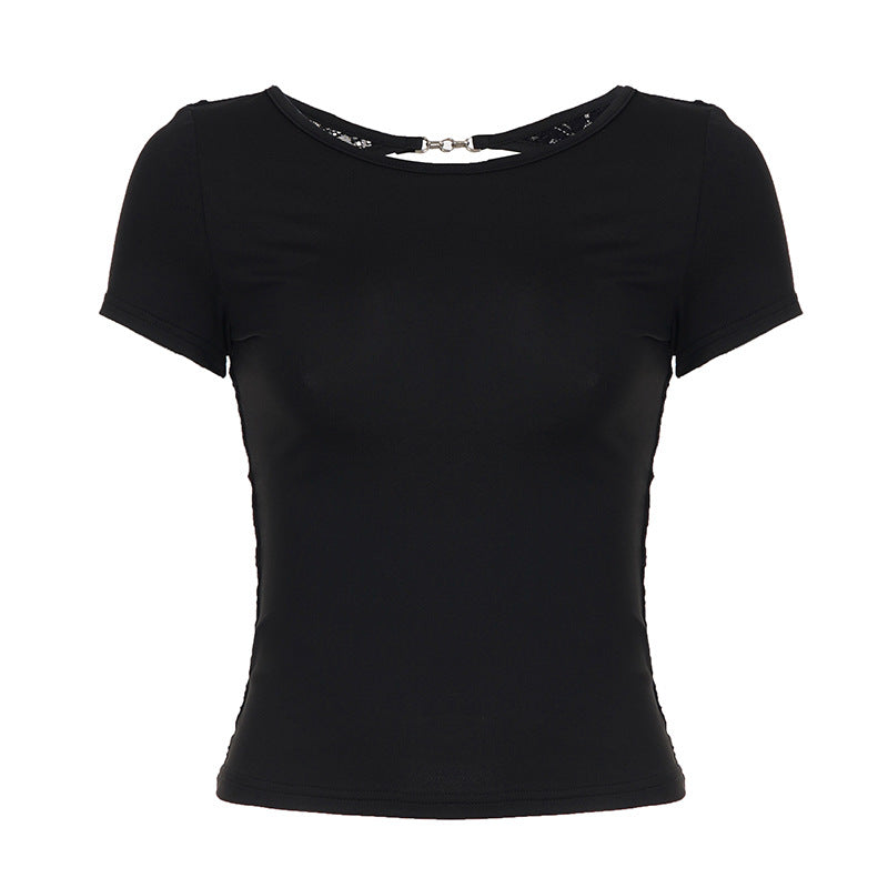 Damer elegant figurnära T-shirt med stängd ryggutskärning Mirla-Eva Jonsson