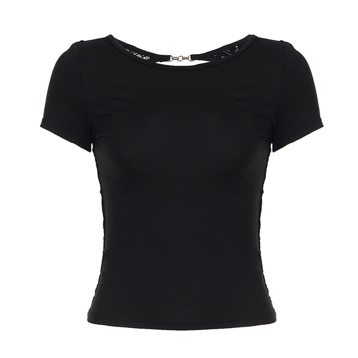 Damer elegant figurnära T-shirt med stängd ryggutskärning Mirla-Eva Jonsson