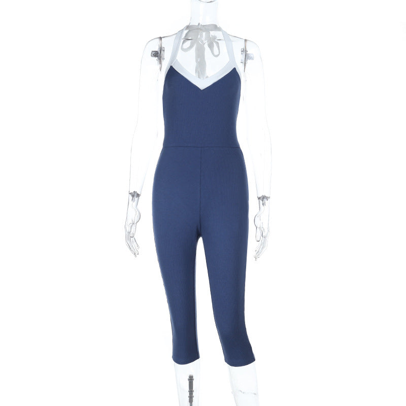 Damer elegant, figurnära jumpsuit med V-urringning och raffinerad snörning Mirla-Eva Jonsson