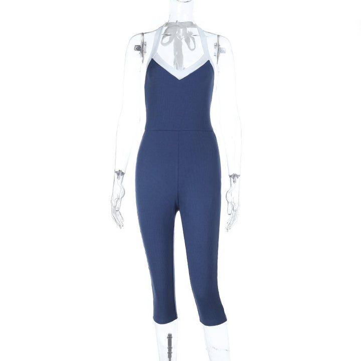 Damer elegant, figurnära jumpsuit med V-urringning och raffinerad snörning Mirla-Eva Jonsson