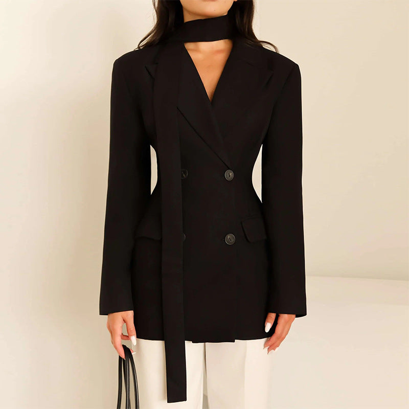 Damer elegant figursydd blazer med scarf Mirla-Eva Jonsson