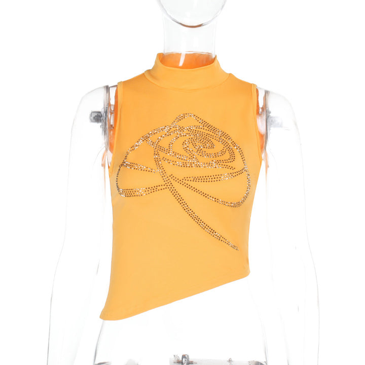 Damer elegant fitness crop top med glittrande design och ståkrage Mirla-Eva Jonsson