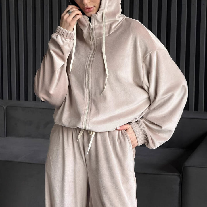 Damer elegant fleece fritidsdräkt med huva Mirla-Eva Jonsson