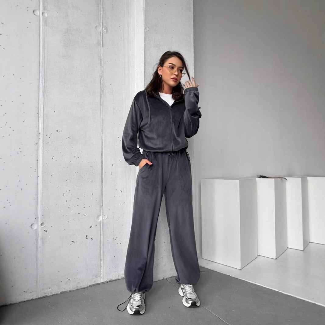 Damer elegant fleece fritidsdräkt med huva Mirla-Eva Jonsson