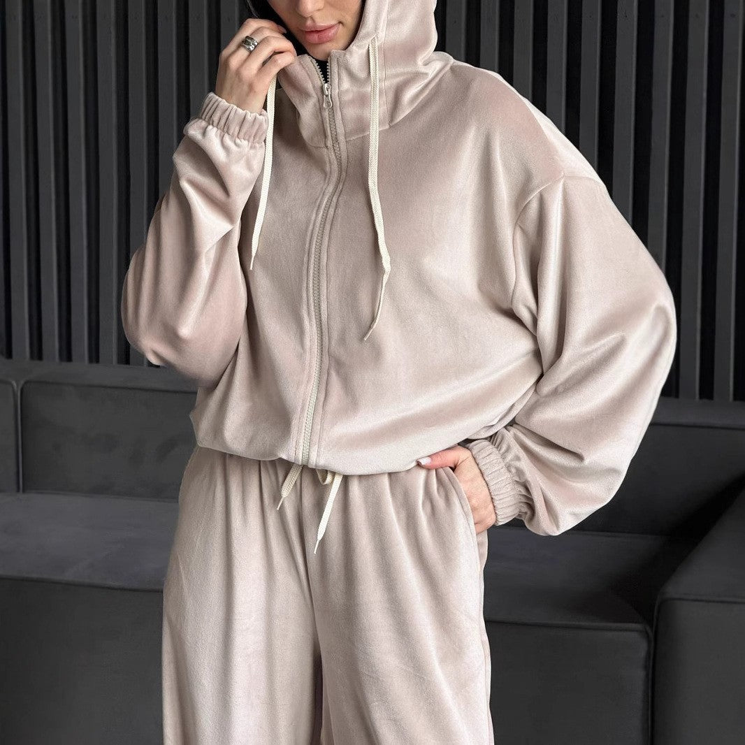 Damer elegant fleece fritidsdräkt med huva Mirla-Eva Jonsson