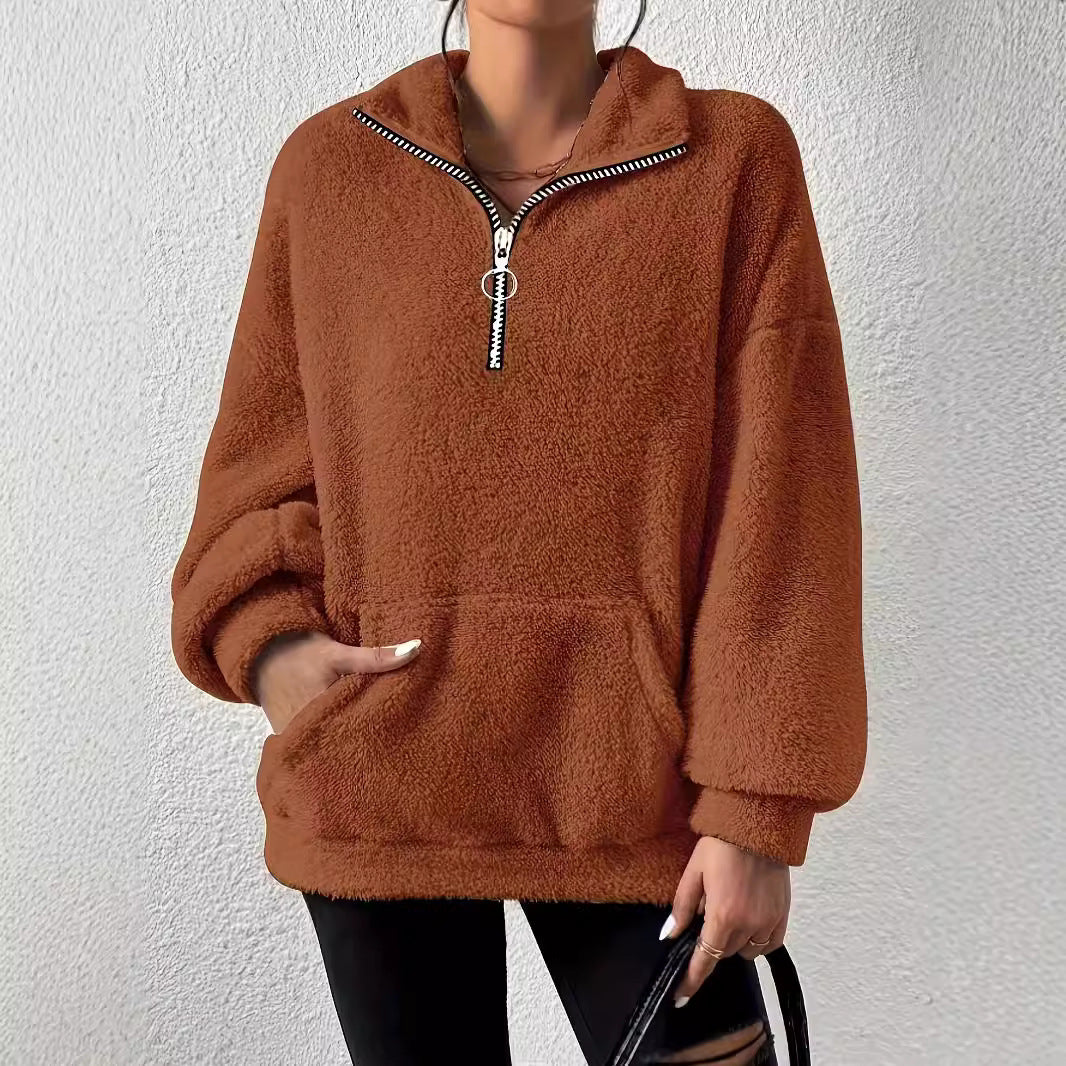 Damer elegant fleece-tröja med hög krage och fickor Mirla-Eva Jonsson