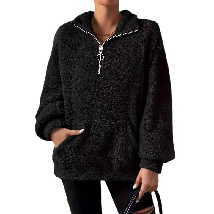 Damer elegant fleece-tröja med hög krage och fickor Mirla-Eva Jonsson