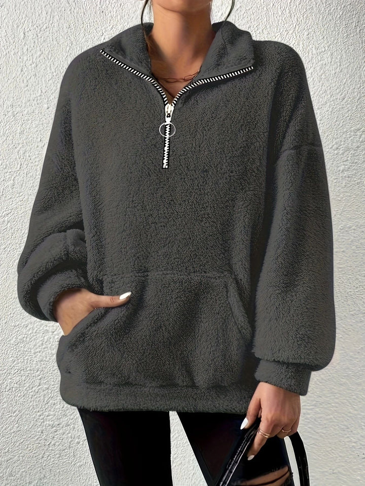 Damer elegant fleece-tröja med hög krage och fickor Mirla-Eva Jonsson