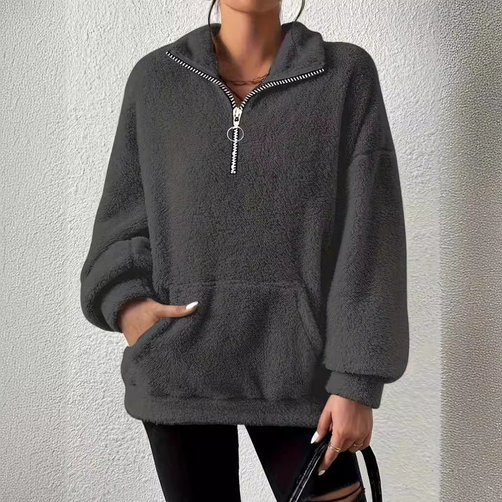 Damer elegant fleece-tröja med hög krage och fickor Mirla-Eva Jonsson