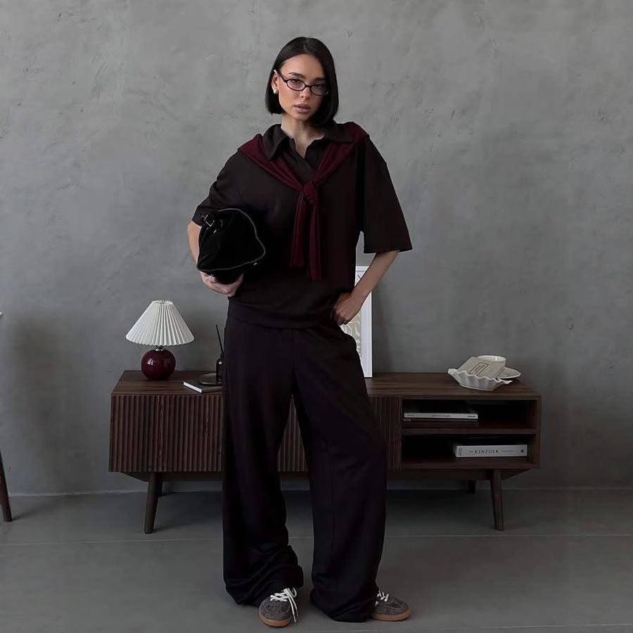 Damer elegant fritids-loungewear-set med lös passform och krage Mirla-Eva Jonsson