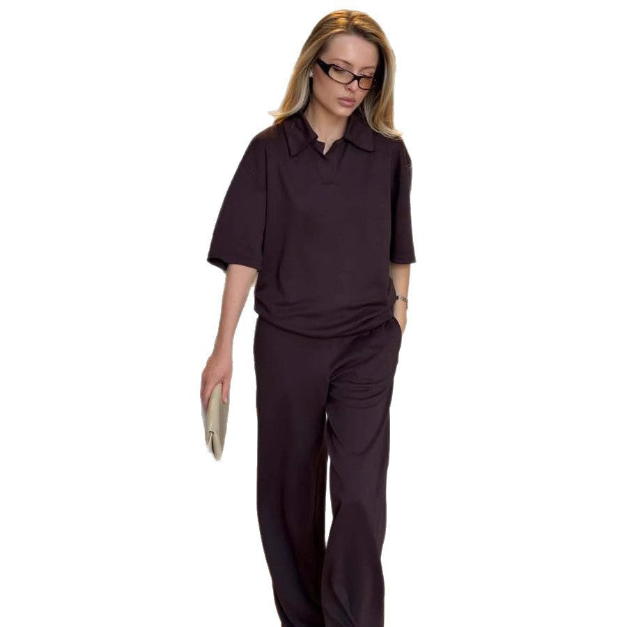 Damer elegant fritids-loungewear-set med lös passform och krage Mirla-Eva Jonsson