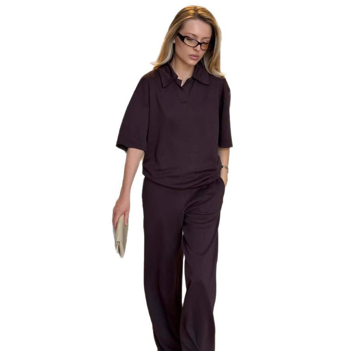 Damer elegant fritids-loungewear-set med lös passform och krage Mirla-Eva Jonsson