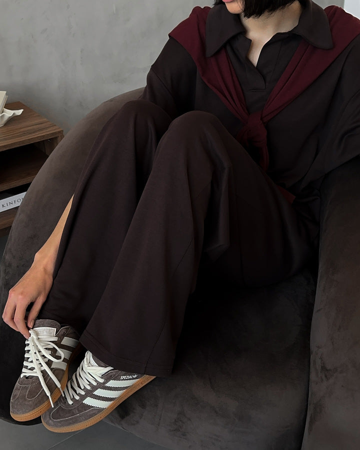 Damer elegant fritids-loungewear-set med lös passform och krage Mirla-Eva Jonsson