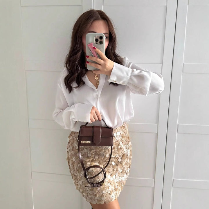Damer elegant, glittrande minikilt med paljett detaljer Mirla-Eva Jonsson
