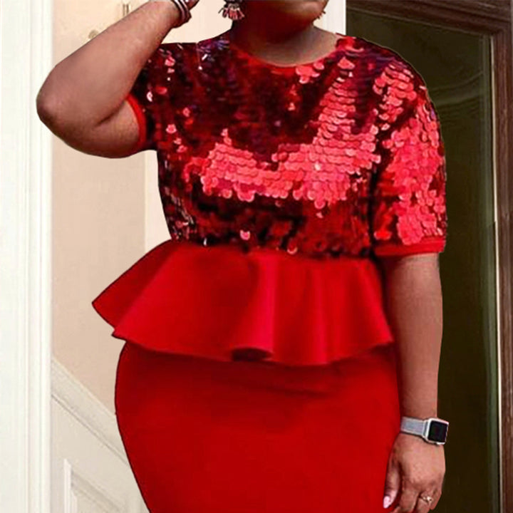 Damer elegant glittrande topp med svängande peplum Mirla-Eva Jonsson