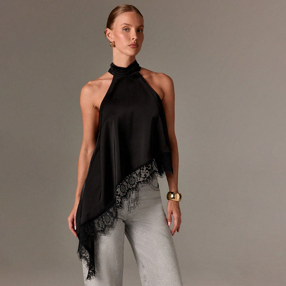 Damer elegant halterneck topp med sofistikerad spetsdetalj Mirla-Eva Jonsson