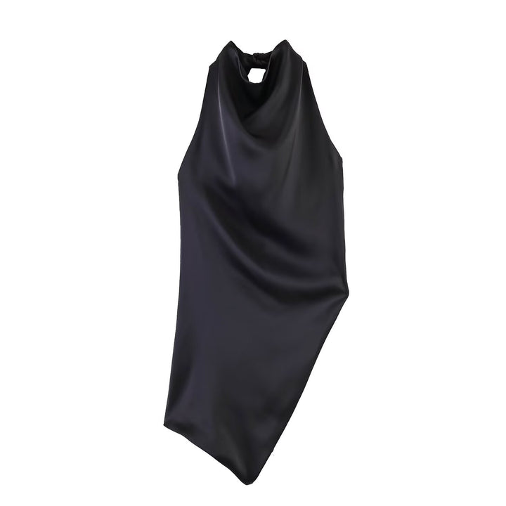 Damer elegant halterneck topp med unik asymmetrisk snitt och dekorativ knut Mirla-Eva Jonsson