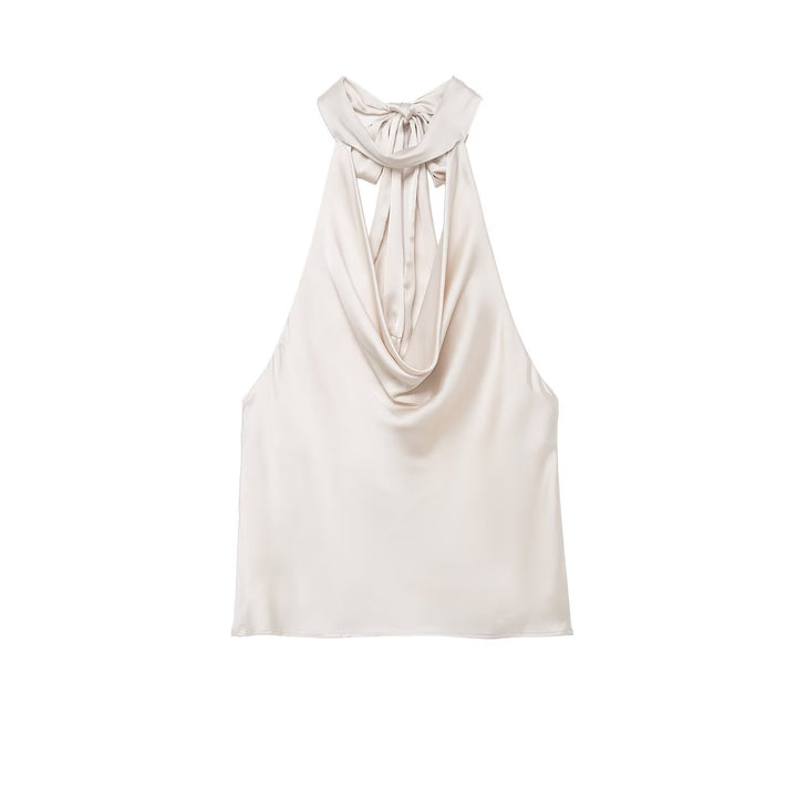 Damer elegant halternecktop i flytande satin med dekorativ ryggöppning Mirla-Eva Jonsson