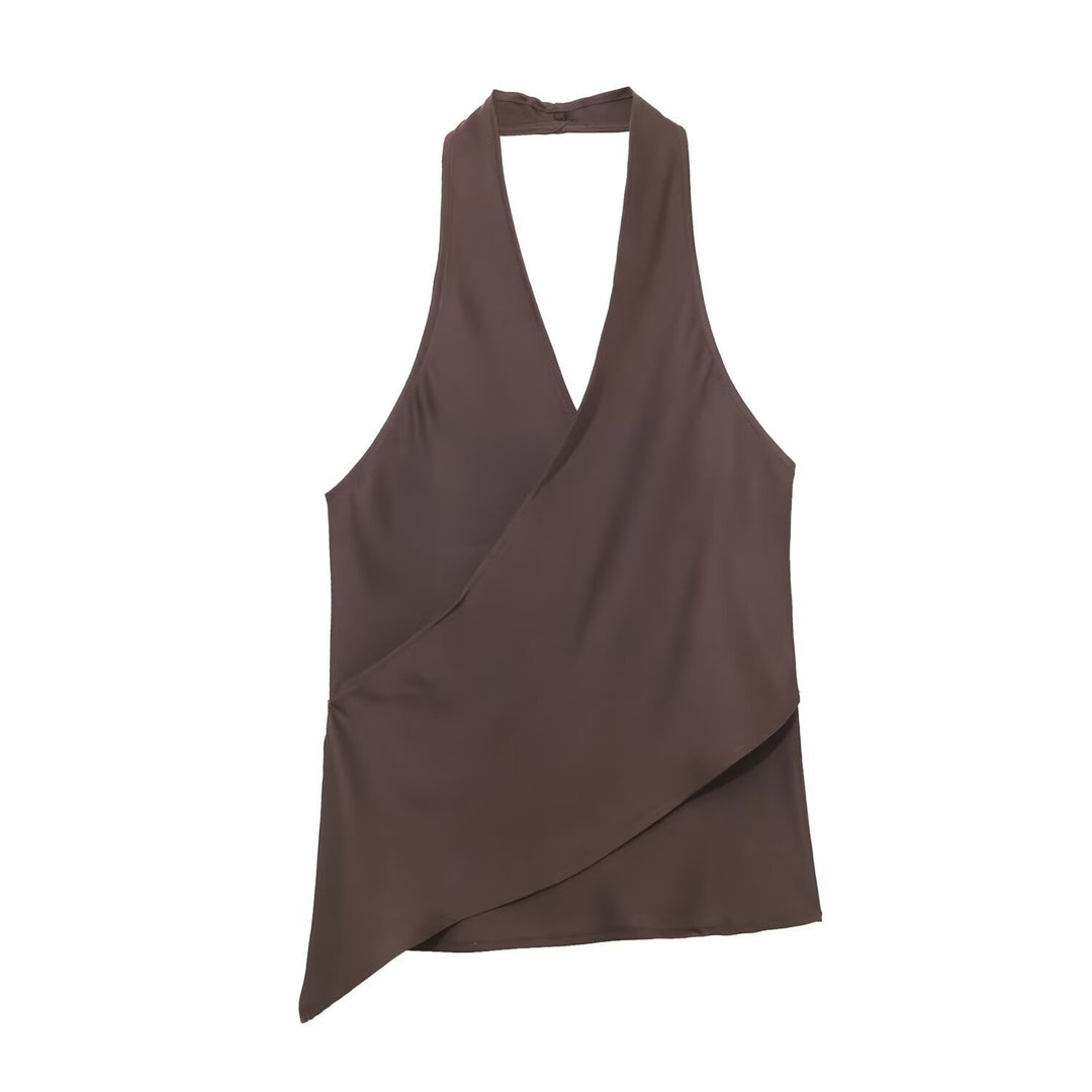 Damer elegant haltertop med asymmetrisk skärning och skimrande satinfinish Mirla-Eva Jonsson