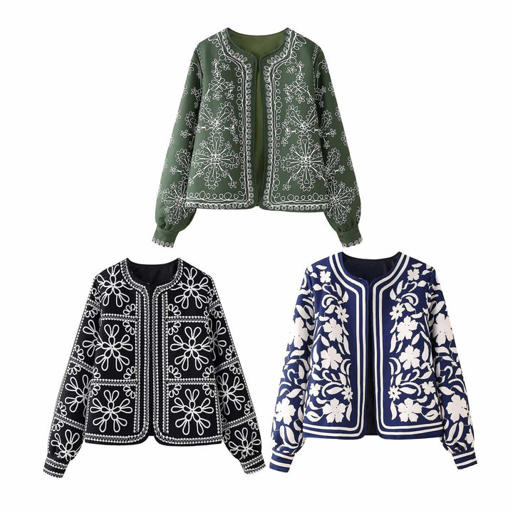 Damer elegant jacka med blommöstickdesign Mirla-Eva Jonsson