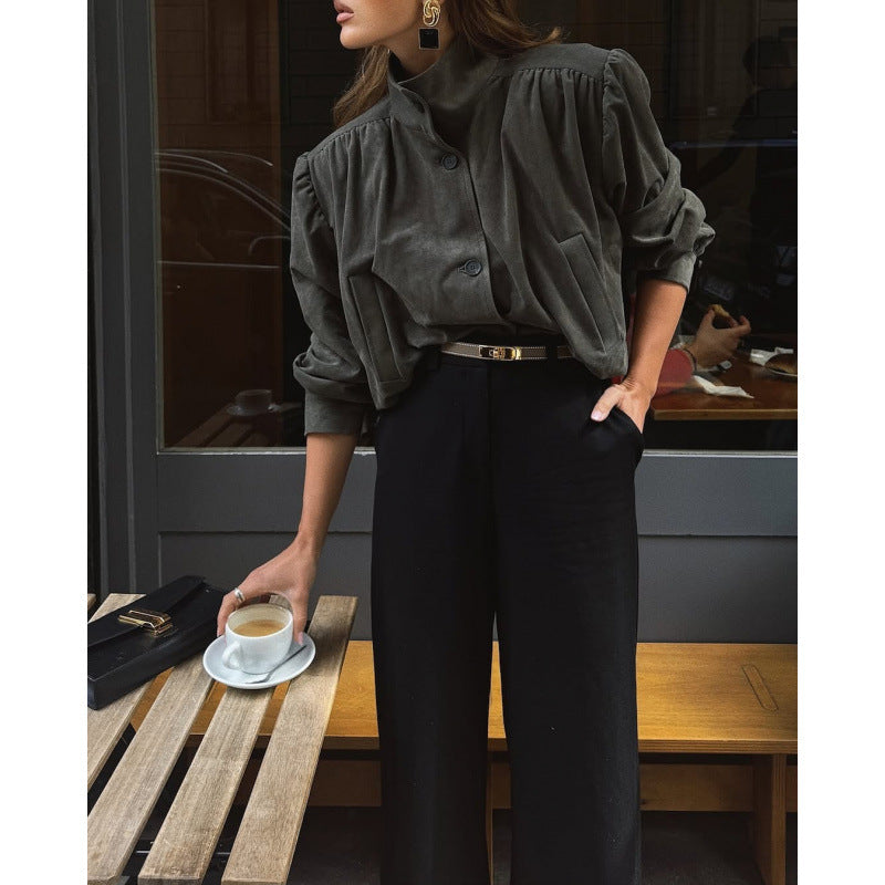 Damer elegant jacka med strukturerade puffärmar och knapppdetail Mirla-Eva Jonsson