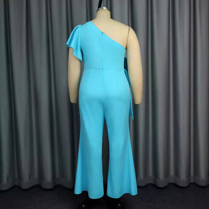 Damer elegant jumpsuit med asymmetrisk design och blommig applikation Mirla-Eva Jonsson