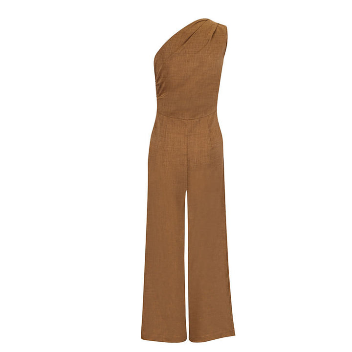 Damer elegant jumpsuit med asymmetrisk halsringning och flytande snitt Mirla-Eva Jonsson