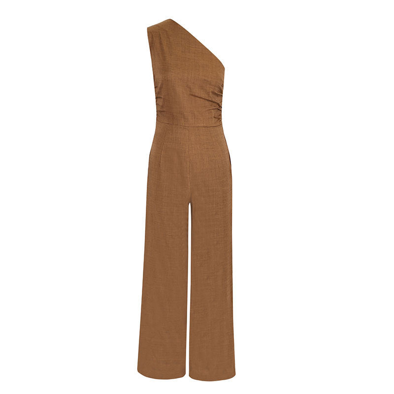 Damer elegant jumpsuit med asymmetrisk halsringning och flytande snitt Mirla-Eva Jonsson