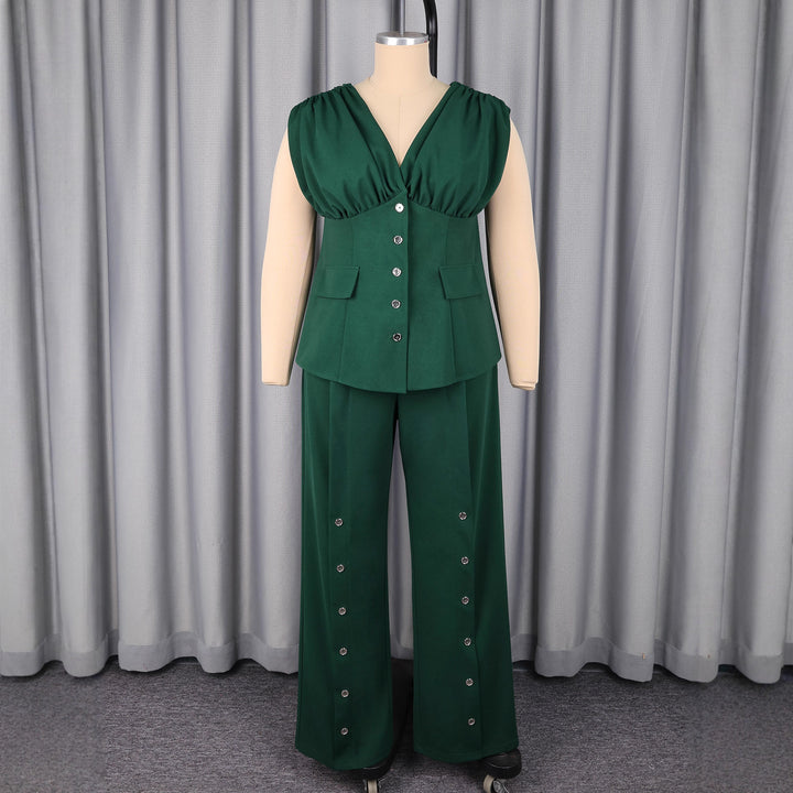 Damer elegant jumpsuit med djup V-ringning och iögonfallande knappdetaljer Mirla-Eva Jonsson