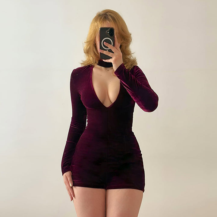 Damer elegant jumpsuit med djup V-ringning och långärmad omslagssyning Mirla-Eva Jonsson