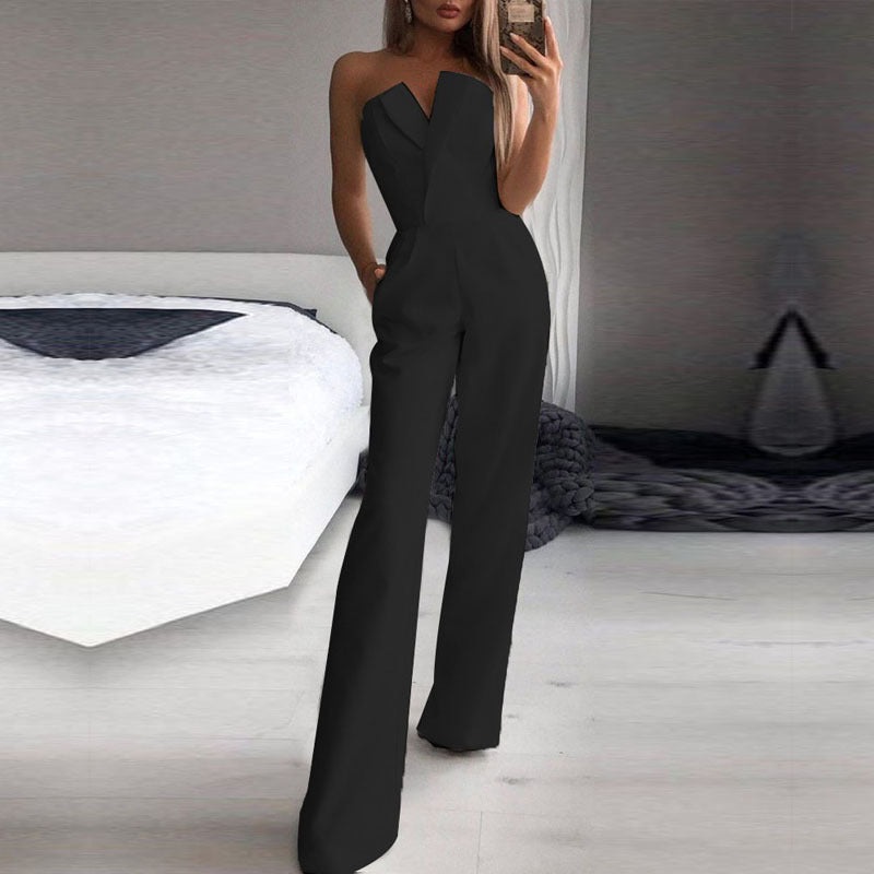 Damer elegant jumpsuit med figursydd design och djup V-urringning Eva Jonsson-Eva Jonsson
