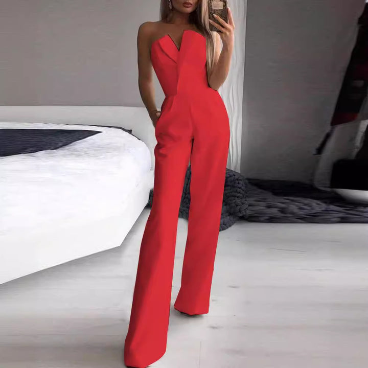 Damer elegant jumpsuit med figursydd design och djup V-urringning Eva Jonsson-Eva Jonsson