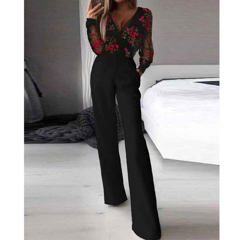Damer elegant jumpsuit med figursydd design och djup V-urringning Eva Jonsson-Eva Jonsson