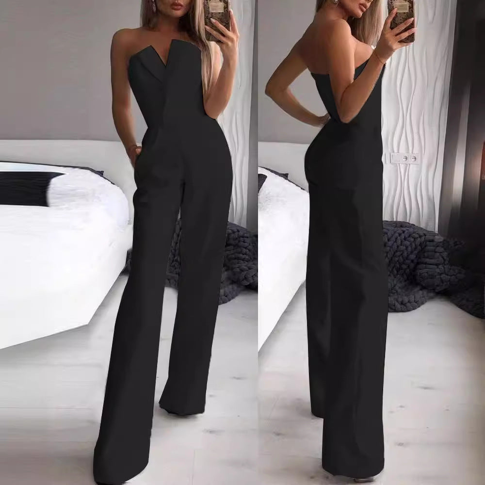 Damer elegant jumpsuit med figursydd design och djup V-urringning Eva Jonsson-Eva Jonsson