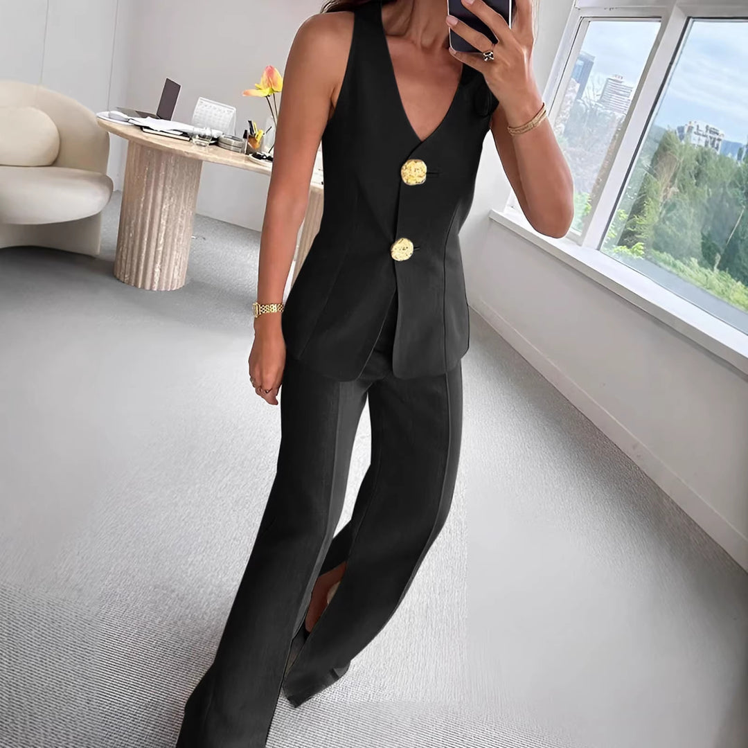 Damer elegant jumpsuit med framknäppning och vida ben Mirla-Eva Jonsson