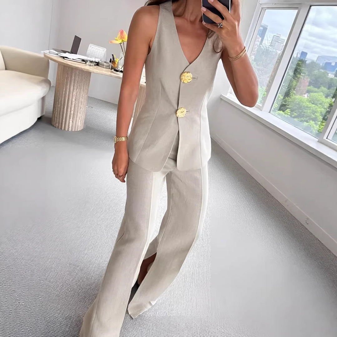 Damer elegant jumpsuit med framknäppning och vida ben Mirla-Eva Jonsson
