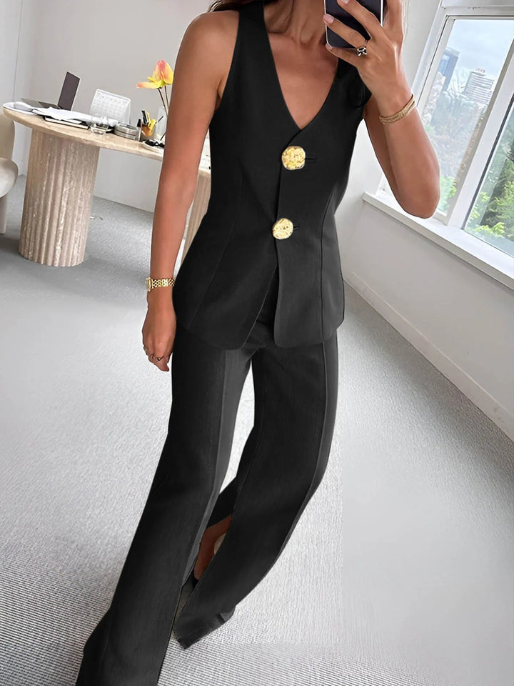 Damer elegant jumpsuit med framknäppning och vida ben Mirla-Eva Jonsson
