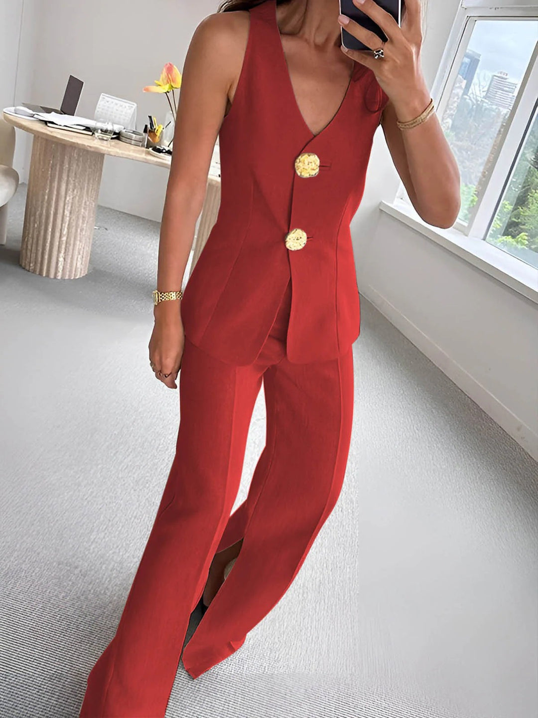 Damer elegant jumpsuit med framknäppning och vida ben Mirla-Eva Jonsson