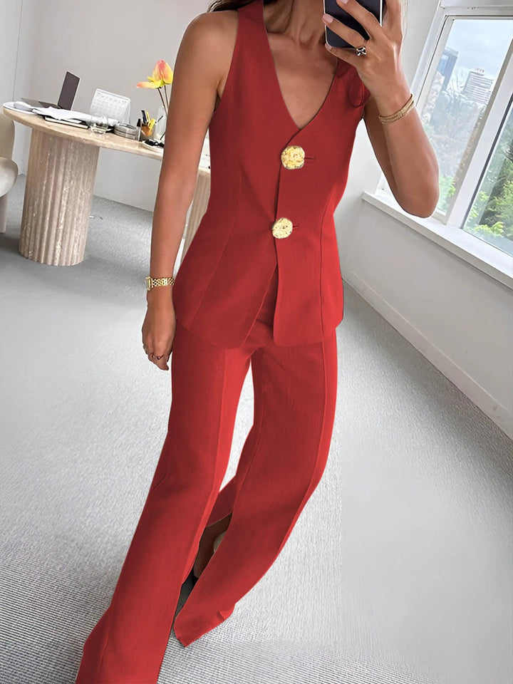 Damer elegant jumpsuit med framknäppning och vida ben Mirla-Eva Jonsson