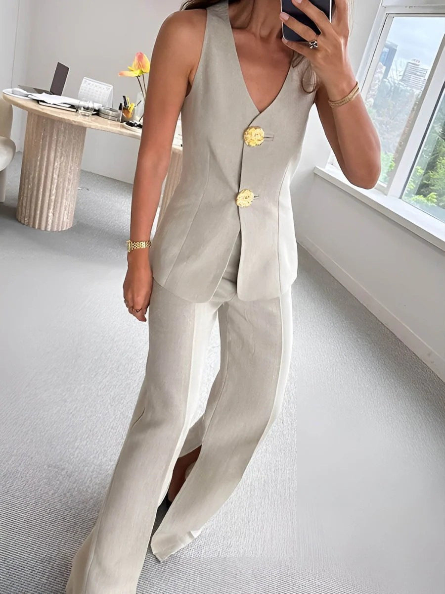 Damer elegant jumpsuit med framknäppning och vida ben Mirla-Eva Jonsson