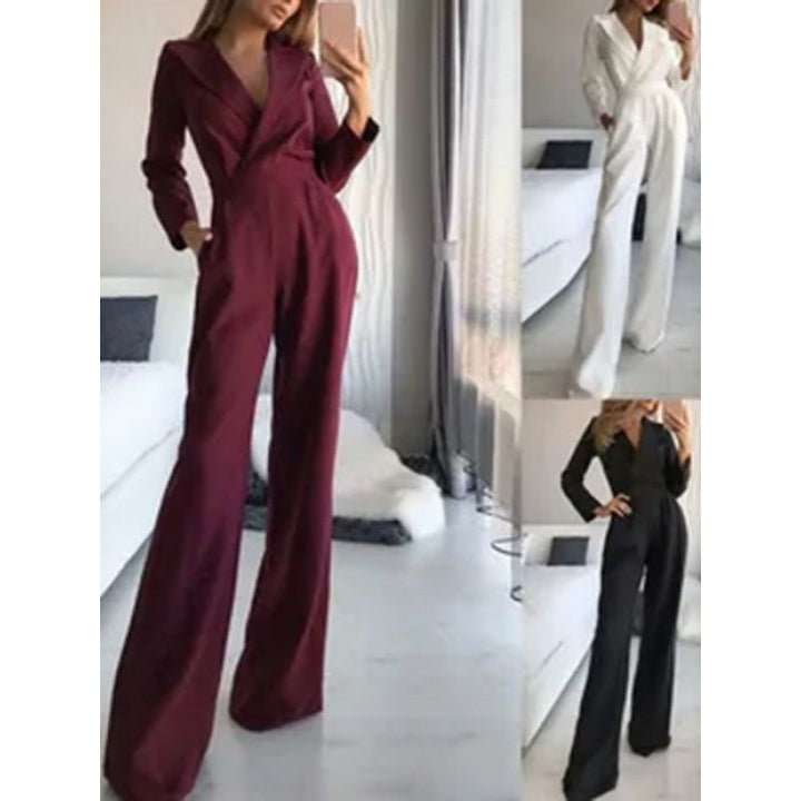 Damer elegant jumpsuit med lång ben och klassisk skådespelarkrage Mirla-Eva Jonsson