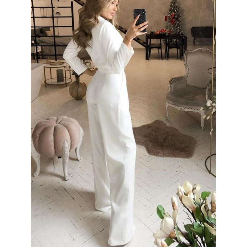 Damer elegant jumpsuit med lång ben och klassisk skådespelarkrage Mirla-Eva Jonsson