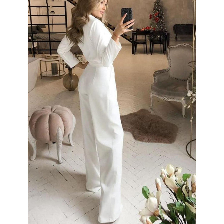 Damer elegant jumpsuit med lång ben och klassisk skådespelarkrage Mirla-Eva Jonsson